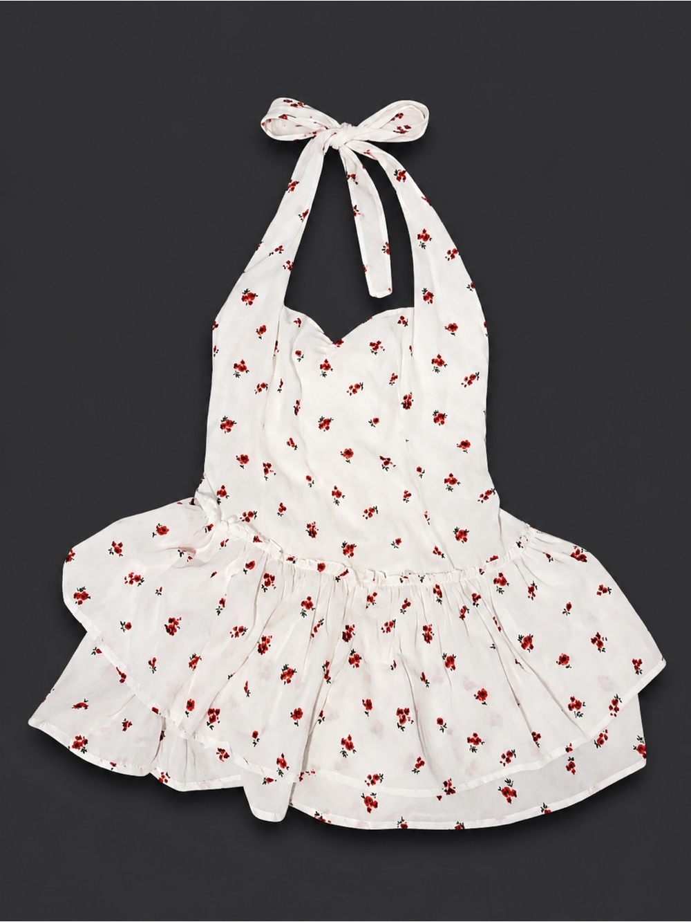 NWOT White Floral Halter Ruffle Mini Dress Size L (Adjustable Fit)